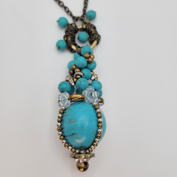 Pam Hiram | Dianthus Bronzetone Large Faux Turquoise Globe Pendant Necklace - Picture 2 of 9